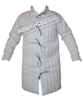 White Gambeson Padded Armour Aketon Medieval Coat Jacket