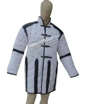 Medieval Viking Gambeson with Leather Trim Full Sleeve Cotton Gambeson