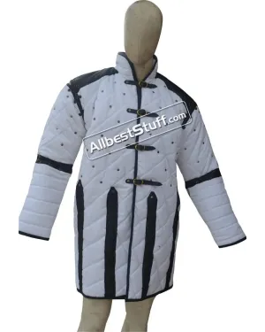 Medieval Viking Gambeson with Leather Trim Full Sleeve Cotton Gambeson