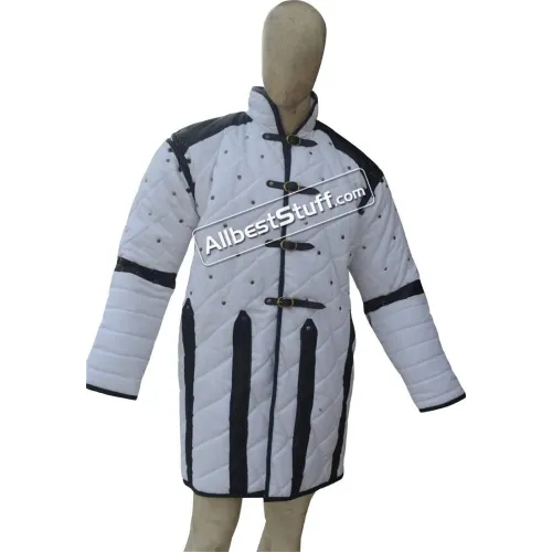 Medieval Viking Gambeson with Leather Trim Full Sleeve Cotton Gambeson