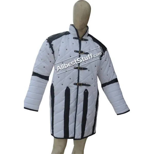 Medieval Viking Gambeson with Leather Trim Full Sleeve Cotton Gambeson