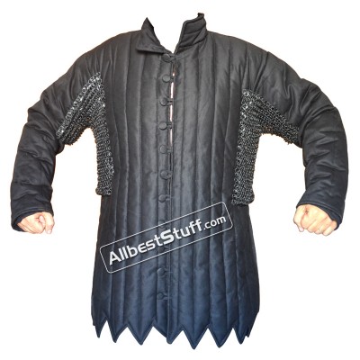 Black Cotton Gambeson with Round Riveted Chain Maille Voiders