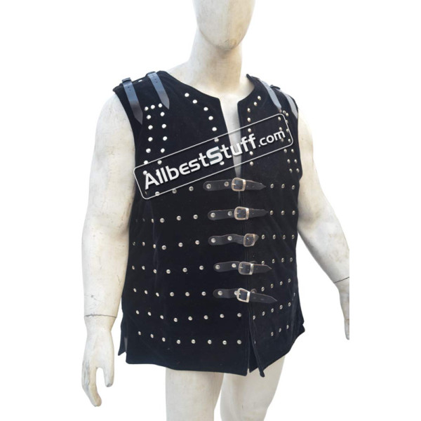 Handmade Mild steel plate Brigandine Sleeveless armour Black Color Velvet