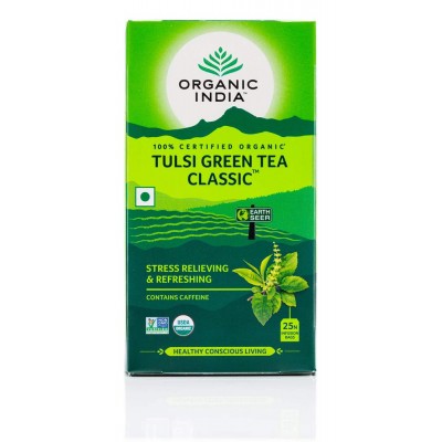 Lot of 2 Organic India Tulsi Green Tea Classic 50 Tea Bags Natural Basil Herbs