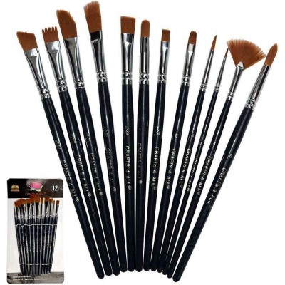 KANO Painting Brushes Set of 12 Professional Round Pointed Tip Nylon Hair Artist