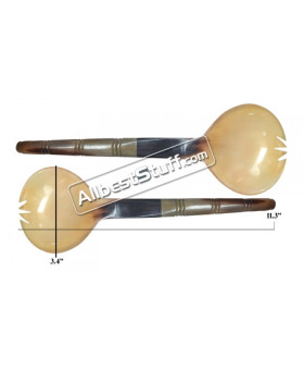 Medieval Beautiful New Etched Ox Horn Spoon Server Set of 2 Spoon