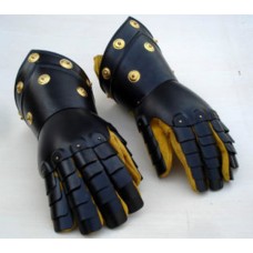Medieval Gothic Gauntlets with Brass Accents Black