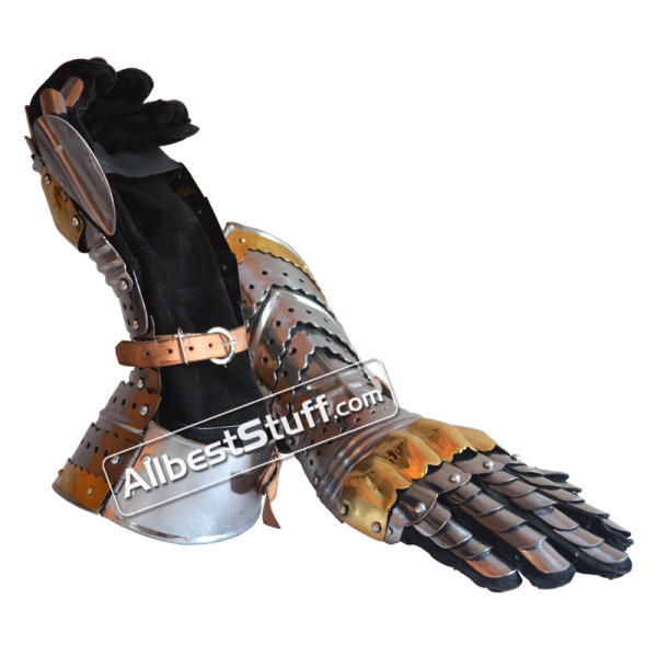 SALE! Medieval Articulated Gauntlets with Brass Accents