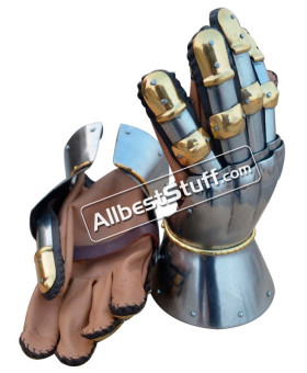 SALE! Medieval Functional 16 G Steel Princely Hourglass Gauntlets Leather Glove SCA