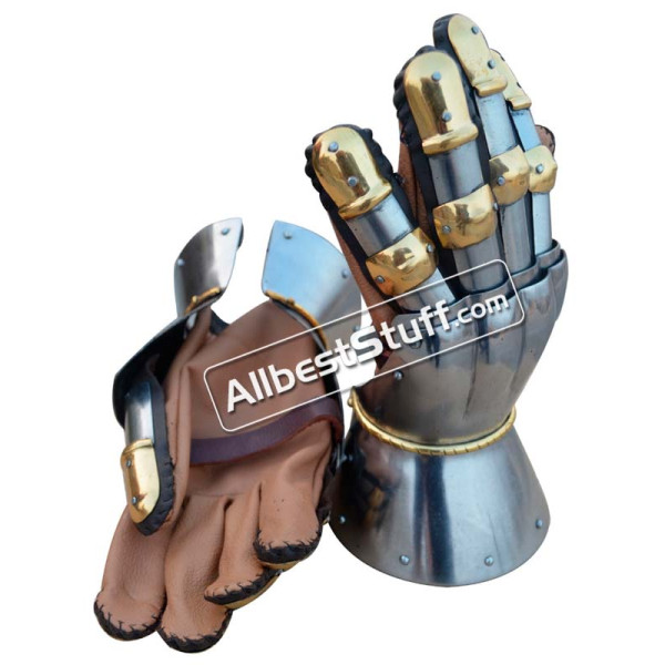 SALE! Medieval Functional 16 G Steel Princely Hourglass Gauntlets Leather Glove SCA