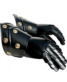 Medieval Gothic Gauntlets with Brass Accents Black