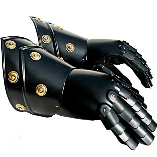 Medieval Gothic Gauntlets with Brass Accents Black