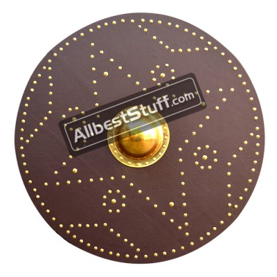 Round Plywood Wooden Shield Brown with Leather