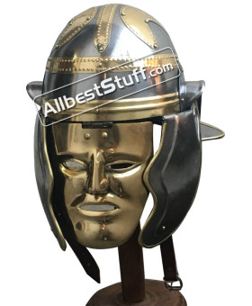 Set of 5 Imperial Garlic Roman Cavalry Helmet with Brass Mask 18 Gauge