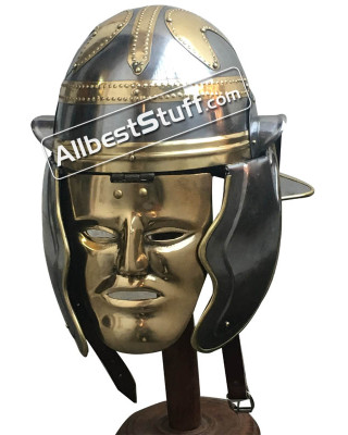 Set of 5 Imperial Garlic Roman Cavalry Helmet with Brass Mask 18 Gauge