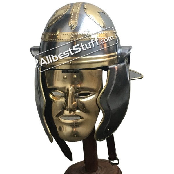 Roman Cavalry Imperial Garlic Helmet 18 Gauge with Brass Mask