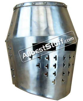 Medieval 12th Century Great Helm with Hinged Faceplate 18 Gauge Steel