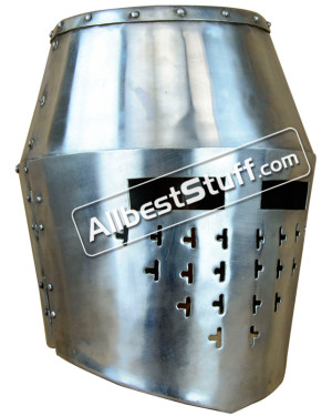 Medieval 12th Century Great Helm with Hinged Faceplate 18 Gauge Steel