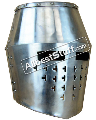 Medieval 12th Century Great Helm with Hinged Faceplate 18 Gauge Steel