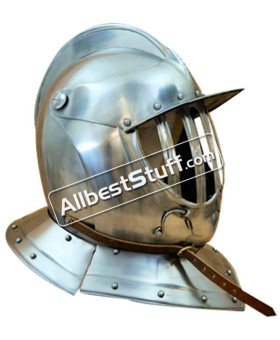 Medieval 17th Century Closed Burgonet 16 Gauge Steel Helmet