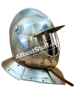 Medieval 17th Century Closed Burgonet 16 Gauge Steel Helmet