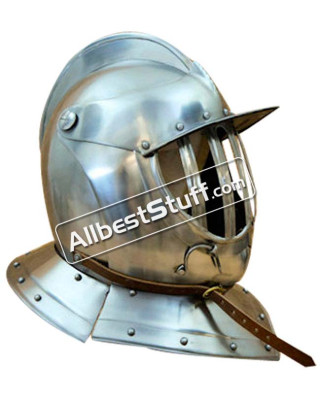 Medieval 17th Century Closed Burgonet 16 Gauge Steel Helmet