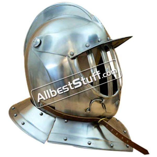 Medieval 17th Century Closed Burgonet 16 Gauge Steel Helmet