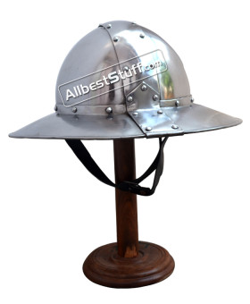 Medieval Banded Kettle Hat 1,6mm Steel Helmet with Leather liner