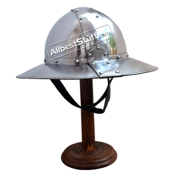 Medieval Banded Kettle Hat 1,6mm Steel Helmet with Leather liner