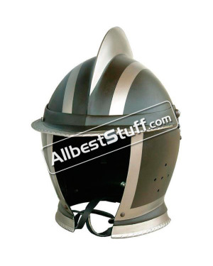 Medieval Burgonet Black closed Helmet 14 Gauge Steel
