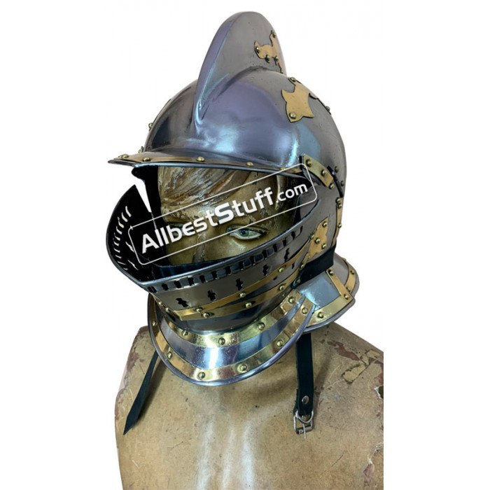 18GA Steel Medieval OPEN-FACED Burgonet Helmet Free Leather Liner Y715 