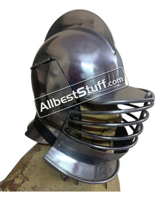 Medieval Burgonet Helmet with Bevors Heavy 14 Gauge Steel