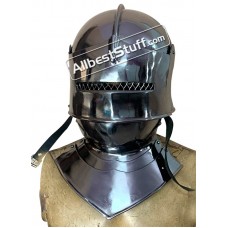 Medieval Gothic Sallet Helmet with Bevor 16 Gauge Steel