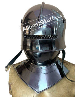 Medieval Gothic Sallet Helmet with Bevor 16 Gauge Steel