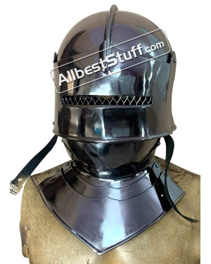 Medieval Gothic Sallet Helmet with Bevor 16 Gauge Steel