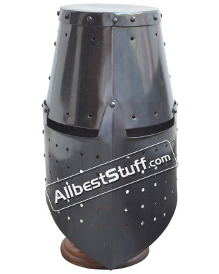 Medieval Great Helmet Crusade 16 Gauge Helm Black Finish
