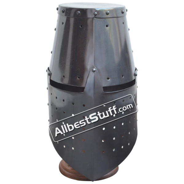 Medieval Great Helmet Crusade 16 Gauge Helm Black Finish