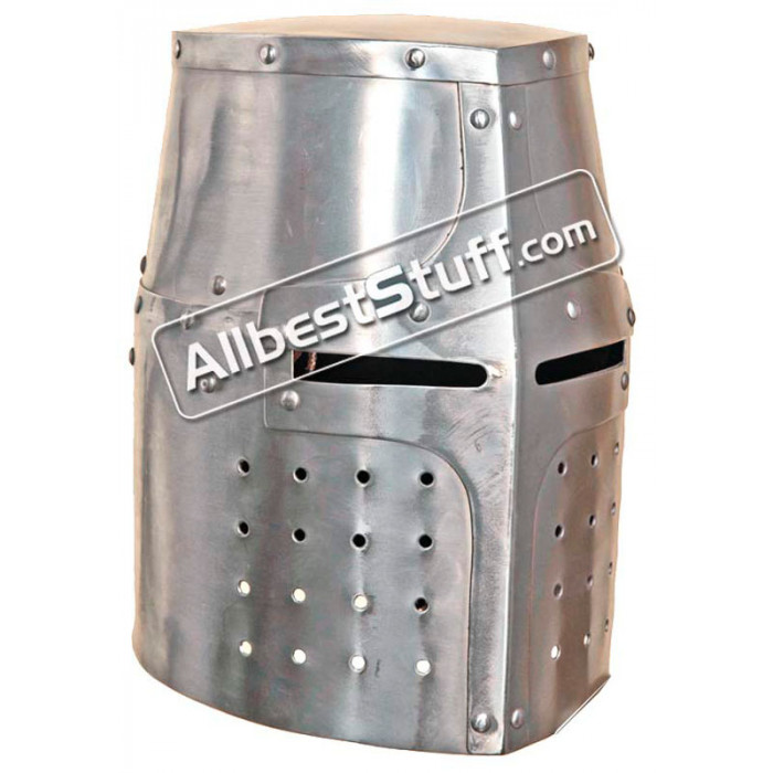 Halloween 18Ga Medieval Templar Crusader Knight Armor Great Helmet With Metal Ho 
