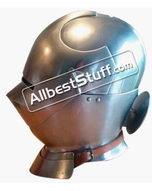 Medieval Italian Closed Helmet with Bevors 18 Gauge Steel