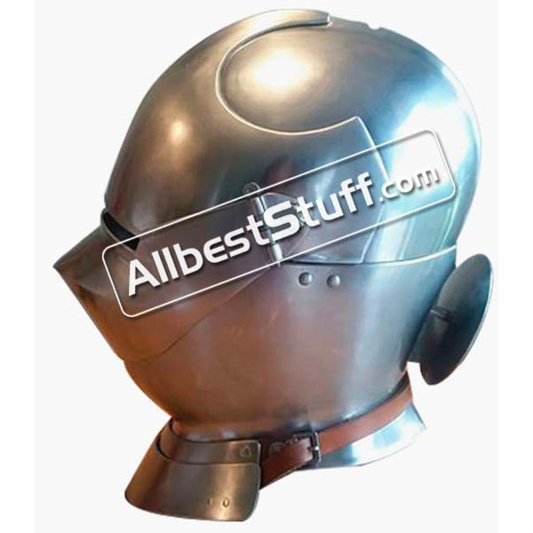 Medieval Italian Closed Helmet with Bevors 18 Gauge Steel