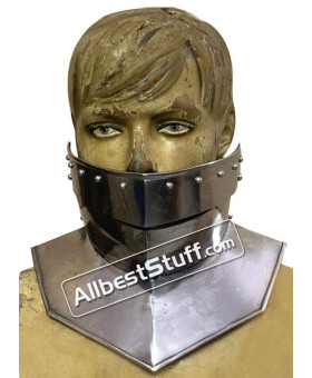 Medieval Neck Protection Bevor 16 Gauge steel with leather strap