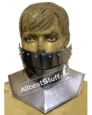 Medieval Neck Protection Bevor 16 Gauge steel with leather strap