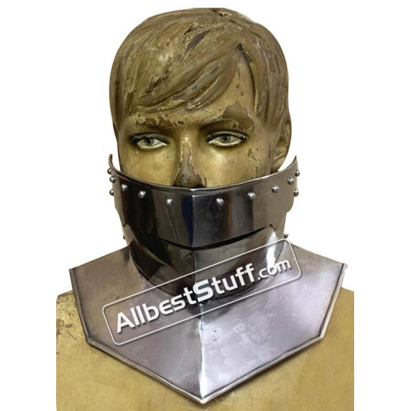Medieval Neck Protection Bevor 16 Gauge steel with leather strap