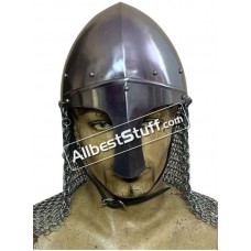 Medieval Norman Nasal Helmet with Chain mail Aventail