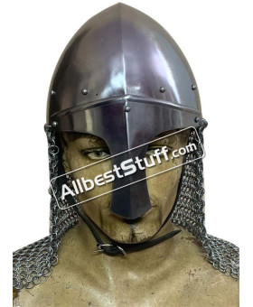 Medieval Norman Nasal Helmet with Chain mail Aventail