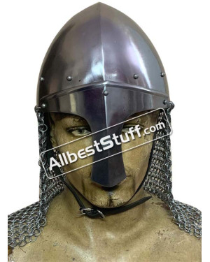 Medieval Norman Nasal Helmet with Chain mail Aventail