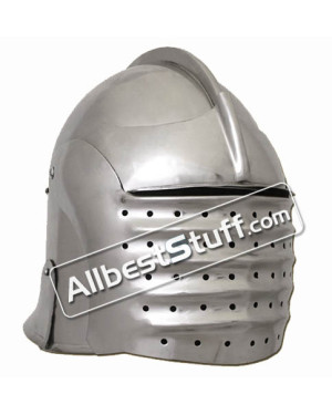 Medieval North Italian Bellows Face Visored Sallet Helmet Strong 16 Gauge Steel