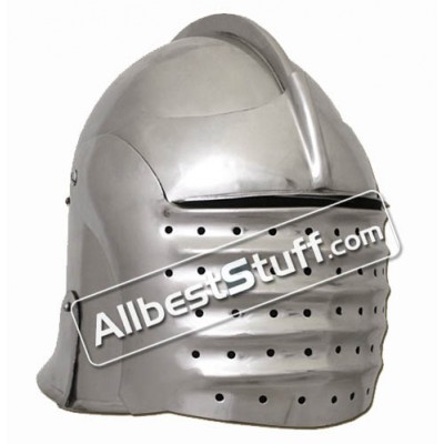Medieval North Italian Bellows Face Visored Sallet Helmet Strong 16 Gauge Steel