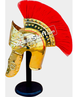 Medieval Roman Praetorian 18 Gauge Brass Helmet with Plume