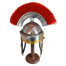 Roman Guard Armor Helmet Brass-Accents Medieval Knight Crusader RED PLUME